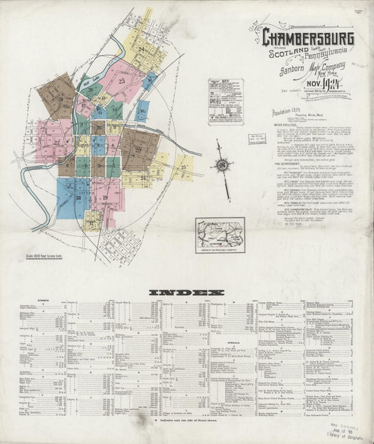 Sanborn Fire Insurance Map from Chambersburg, Franklin County, Pennsylvania (1924), Sheet #0001 - Historic Sanborn Fire Insurance Map Print, vintage old map wall art, antique decor, genealogy gift, Pennsylvania Pennsylvania map