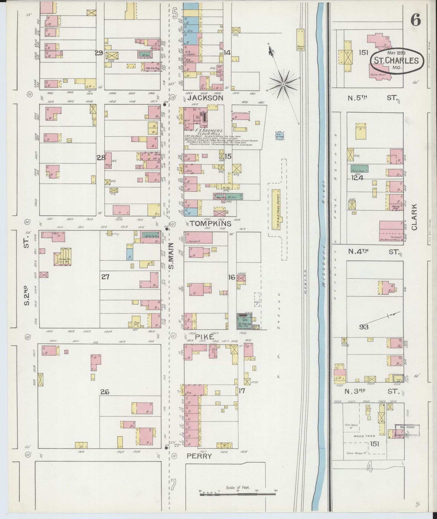 Sanborn Fire Insurance Map from Saint Charles, Saint Charles County, Missouri (1893), Sheet #0006 - Complete Map Set gallery image, historic Sanborn map, vintage wall art, Missouri Missouri
