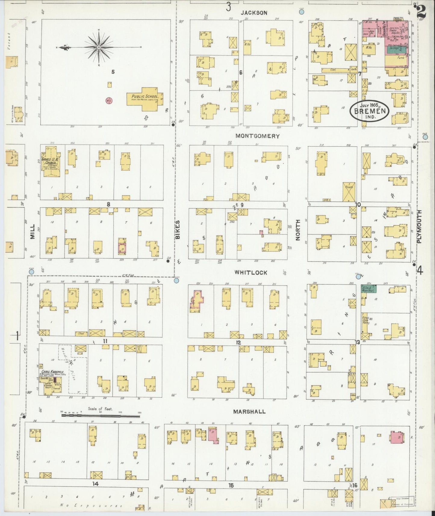 Sanborn Fire Insurance Map from Bremen, Marshall County, Indiana (1905), Sheet #0002 - Historic Sanborn Fire Insurance Map Print, vintage old map wall art, antique decor, genealogy gift, Indiana Indiana map