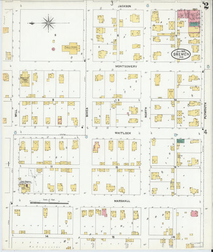 Sanborn Fire Insurance Map from Bremen, Marshall County, Indiana (1905), Sheet #0002 - Historic Sanborn Fire Insurance Map Print, vintage old map wall art, antique decor, genealogy gift, Indiana Indiana map