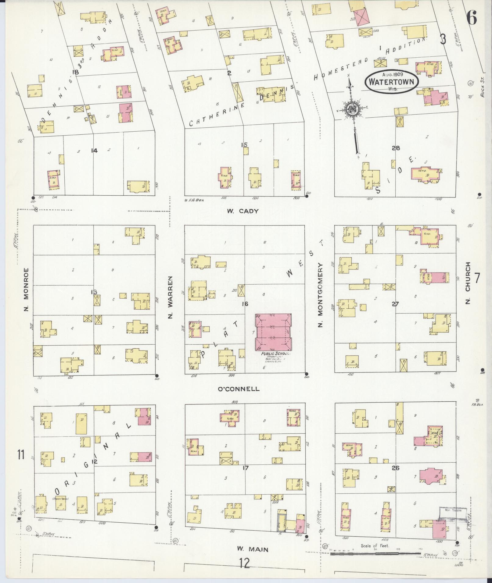 Sanborn Fire Insurance Map from Watertown, Jefferson County, Wisconsin (1909), Sheet #0006 - Complete Map Set gallery image, historic Sanborn map, vintage wall art, Wisconsin Wisconsin