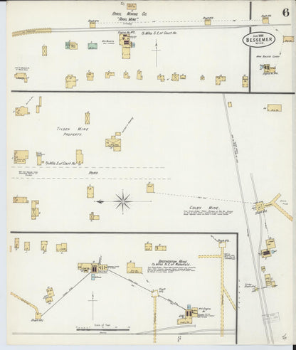 Sanborn Fire Insurance Map from Bessemer, Gogebic County, Michigan (1898), Sheet #0006 - Historic Sanborn Fire Insurance Map Print, vintage old map wall art, antique decor, genealogy gift, Michigan Michigan map