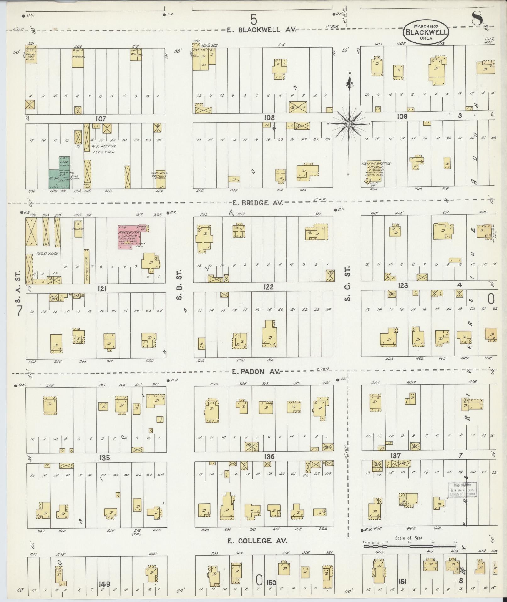 Sanborn Fire Insurance Map from Blackwell, Kay County, Oklahoma (1907), Sheet #0008 - Complete Map Set gallery image, historic Sanborn map, vintage wall art, Oklahoma Oklahoma