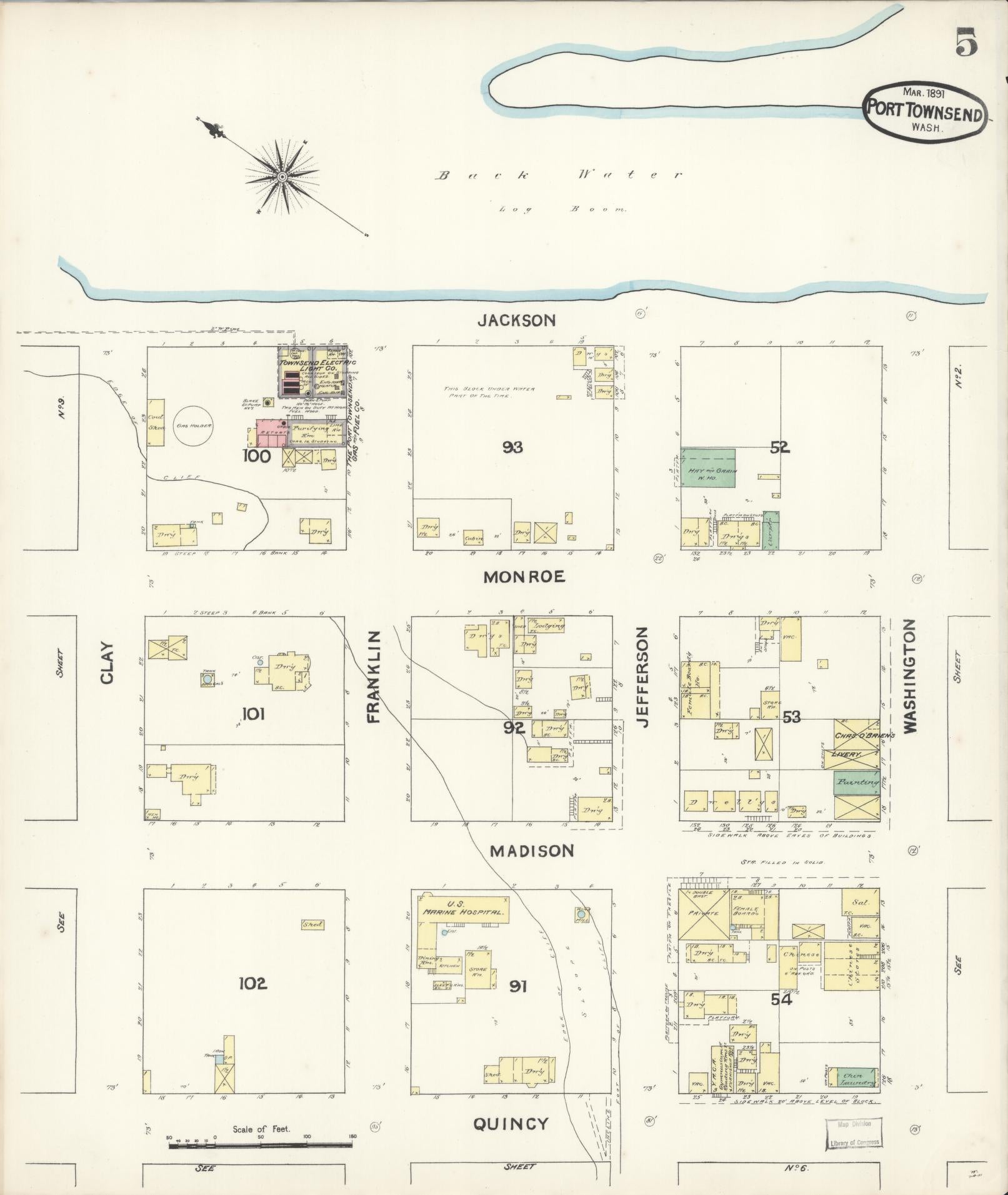 Sanborn Fire Insurance Map from Port Townsend, Jefferson County, Washington (1891), Sheet #0005 - Complete Map Set gallery image, historic Sanborn map, vintage wall art, Washington Washington