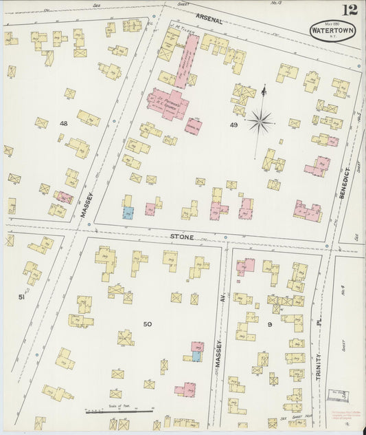 Sanborn Fire Insurance Map from Watertown, Jefferson County, New York (1890), Sheet #0012 - Historic Sanborn Fire Insurance Map Print, vintage old map wall art, antique decor, genealogy gift, New York New York map