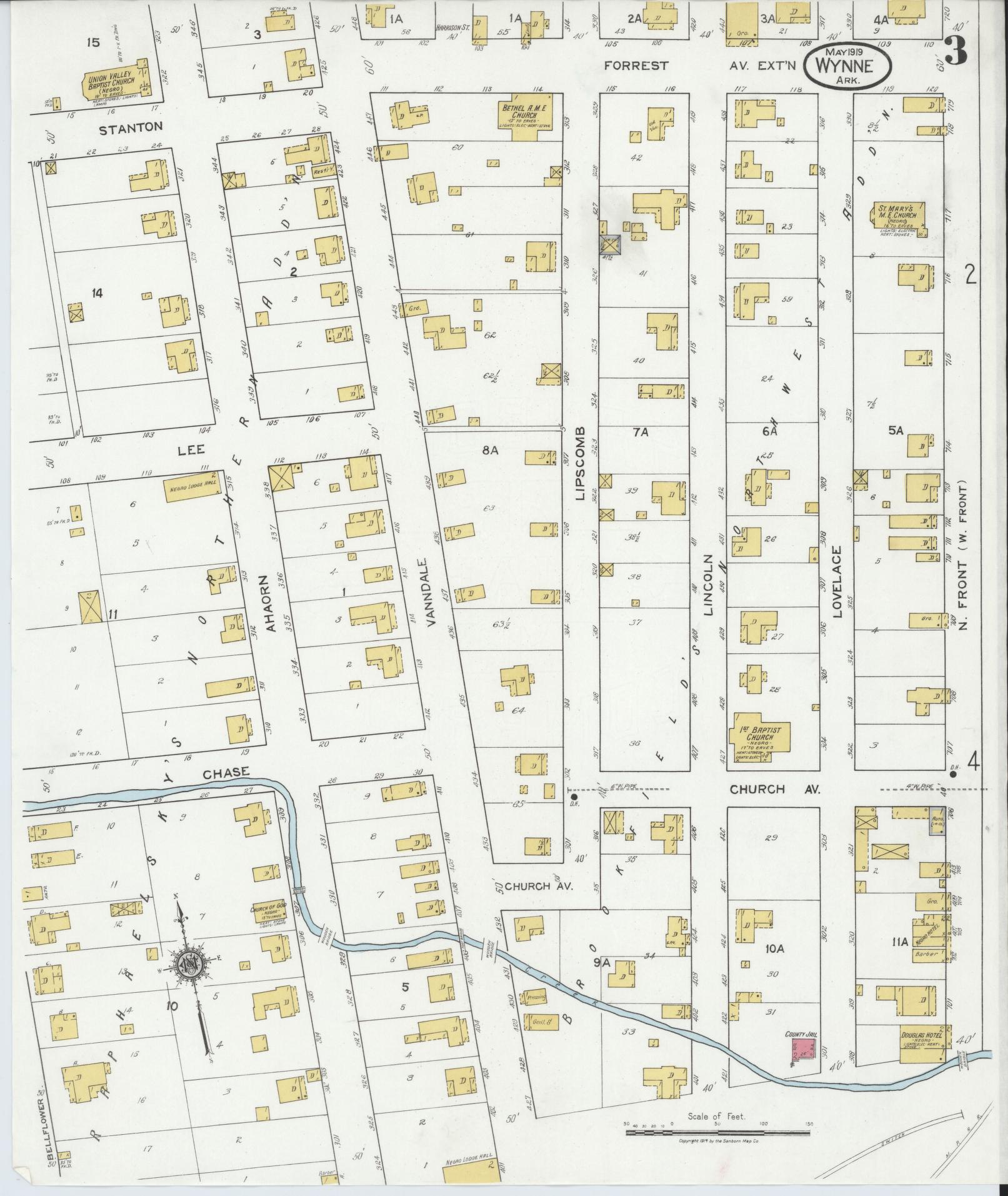 Sanborn Fire Insurance Map from Wynne, Cross County, Arkansas (1919), Sheet #0003 - Historic Sanborn Fire Insurance Map Print, vintage old map wall art, antique decor, genealogy gift, Arkansas Arkansas map
