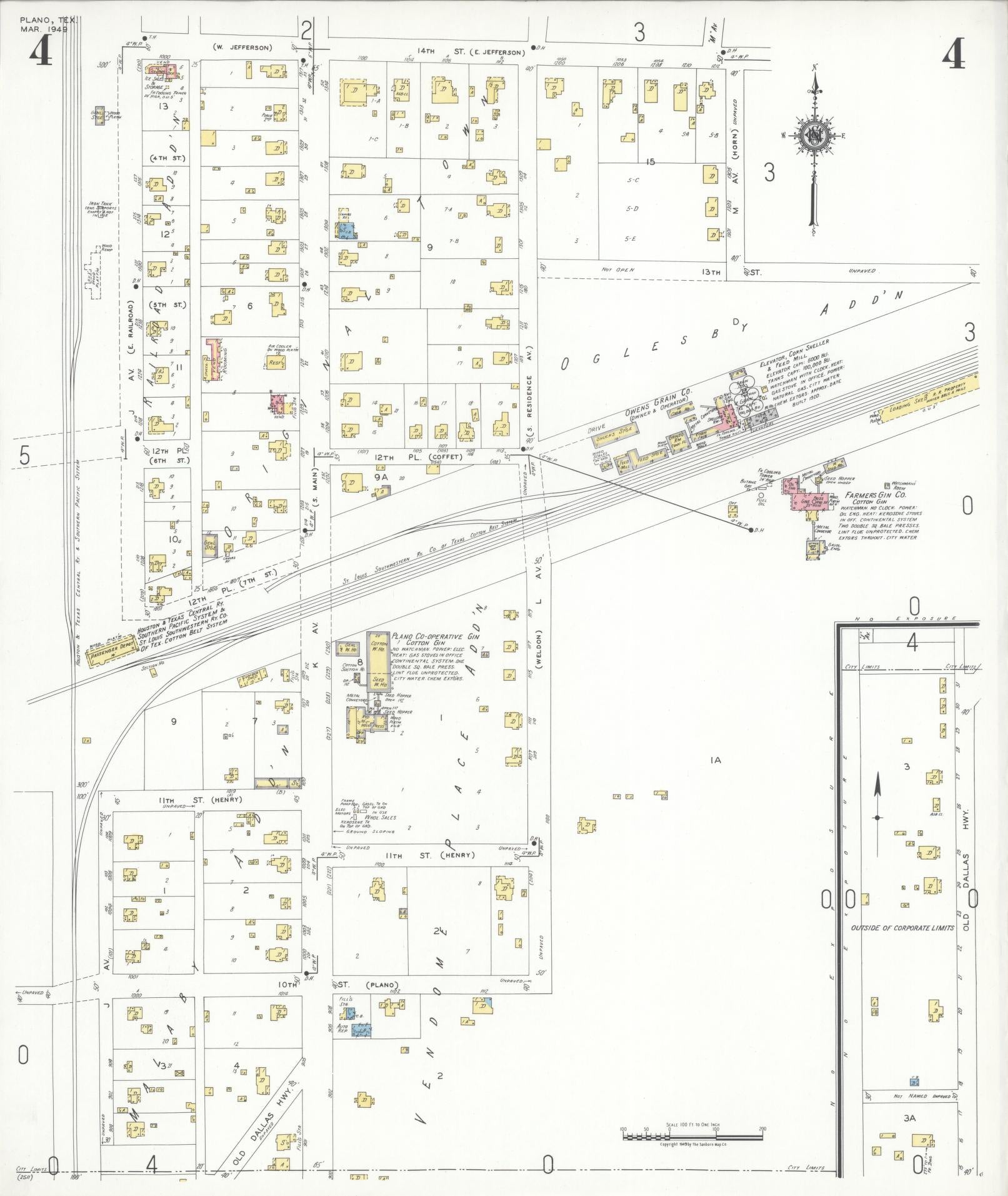 Sanborn Fire Insurance Map from Plano, Collin County, Texas (1949), Sheet #0004 - Historic Sanborn Fire Insurance Map Print, vintage old map wall art, antique decor, genealogy gift, Texas Texas map