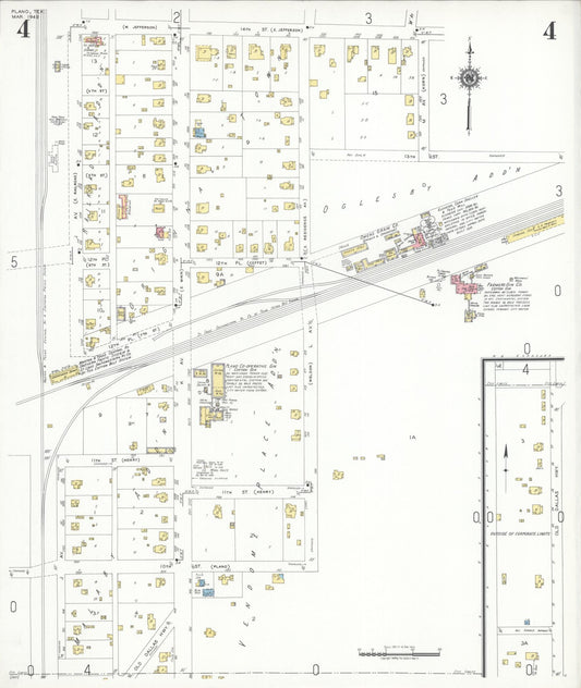 Sanborn Fire Insurance Map from Plano, Collin County, Texas (1949), Sheet #0004 - Historic Sanborn Fire Insurance Map Print, vintage old map wall art, antique decor, genealogy gift, Texas Texas map