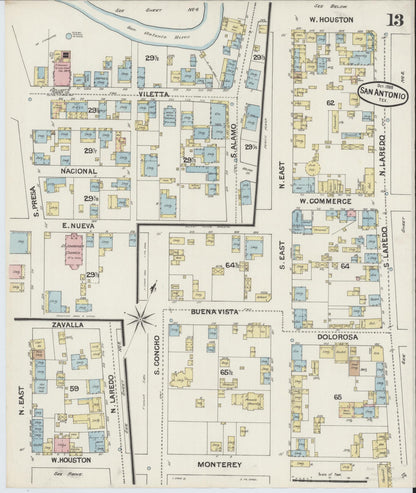 Sanborn Fire Insurance Map from San Antonio, Bexar County, Texas (1888), Sheet #0013 - Complete Map Set gallery image, historic Sanborn map, vintage wall art, Texas Texas
