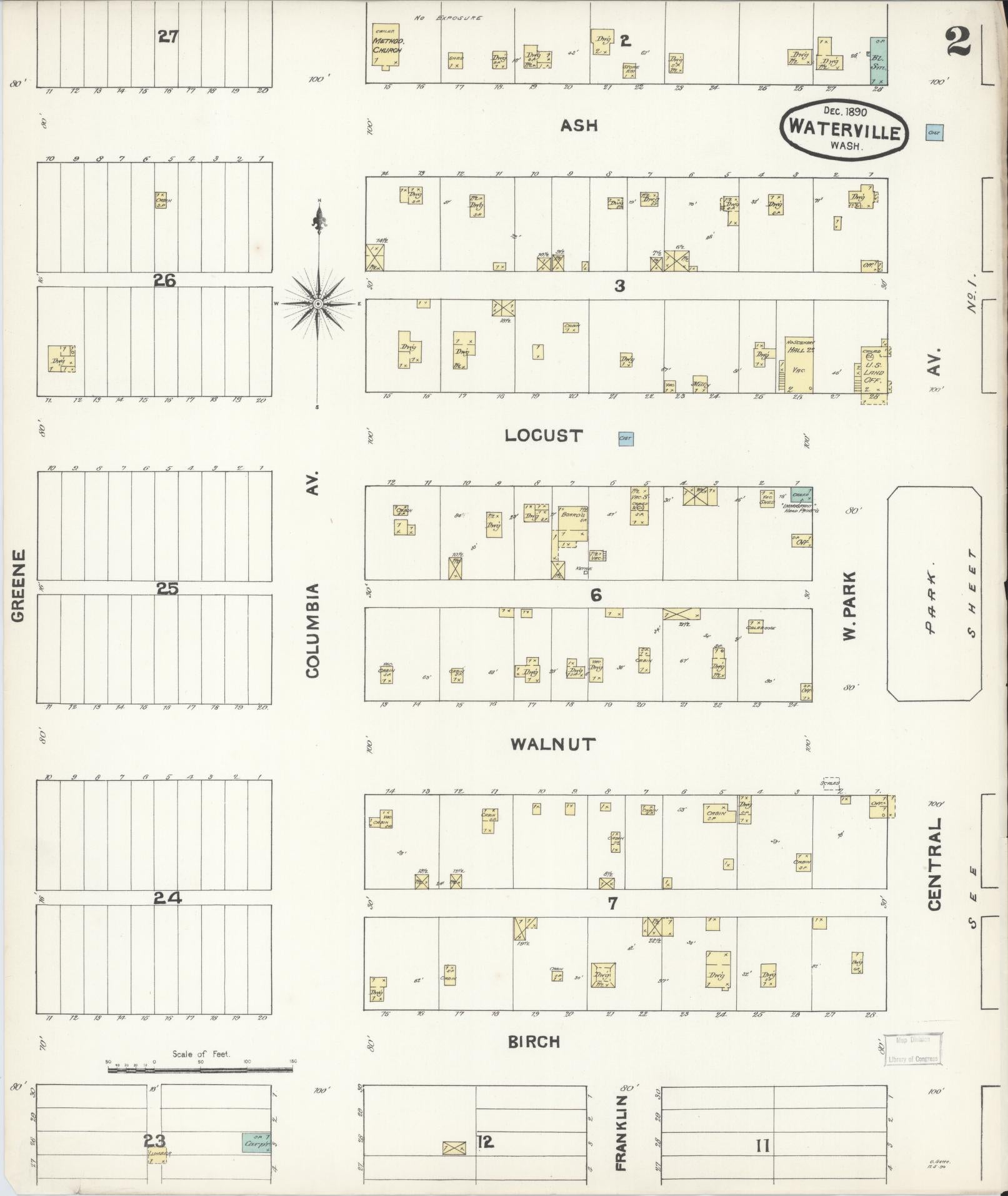 Sanborn Fire Insurance Map from Waterville, Douglas County, Washington (1890), Sheet #0002 - Complete Map Set gallery image, historic Sanborn map, vintage wall art, Washington Washington
