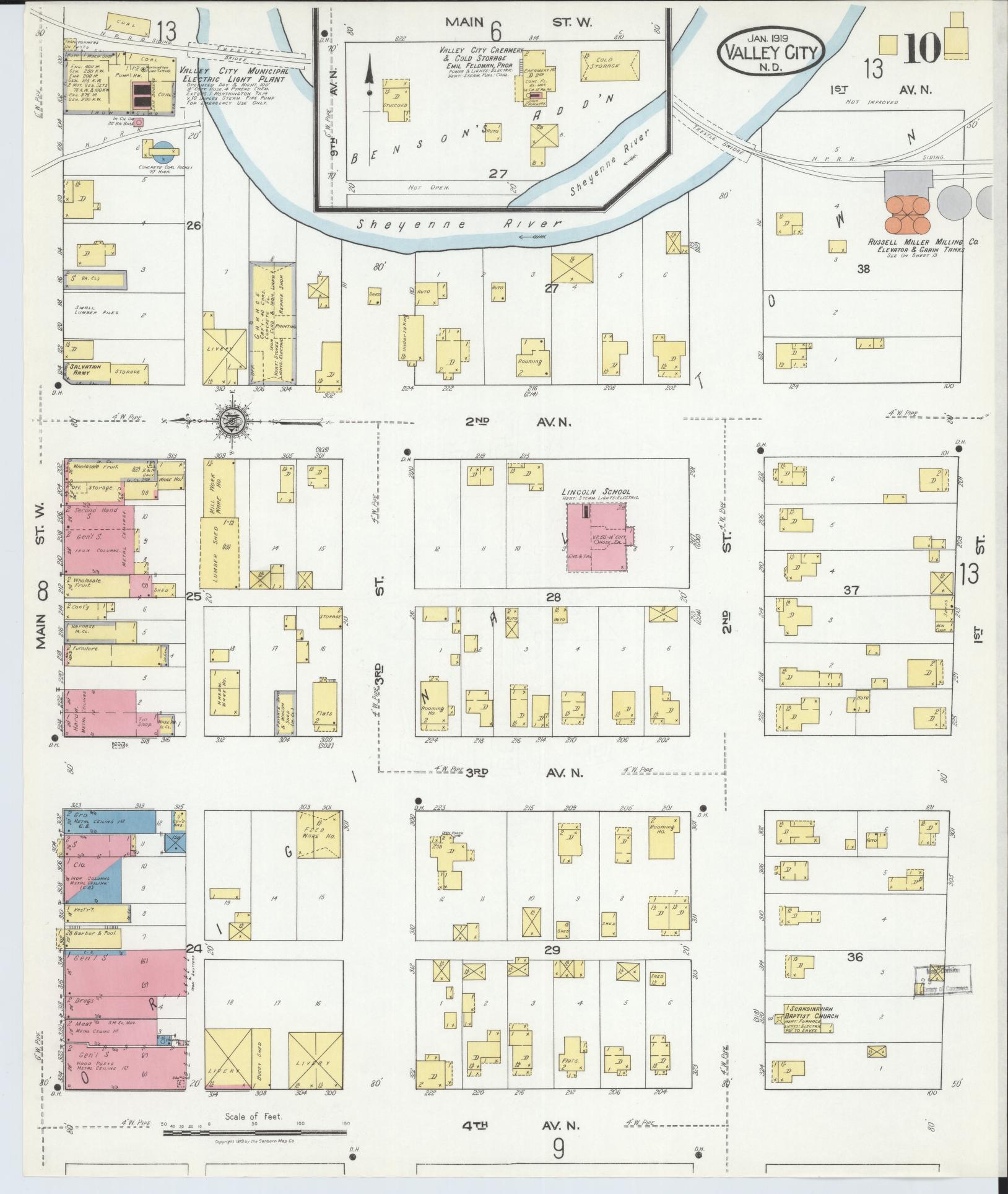 Sanborn Fire Insurance Map from Valley City, Barnes County, North Dakota (1919), Sheet #0010 - Complete Map Set gallery image, historic Sanborn map, vintage wall art, North Dakota North Dakota