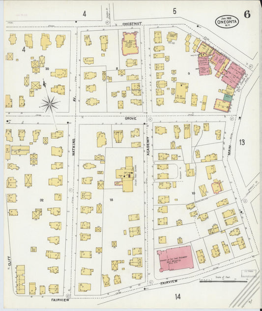 Sanborn Fire Insurance Map from Oneonta, Otsego County, New York (1905), Sheet #0006 - Historic Sanborn Fire Insurance Map Print, vintage old map wall art, antique decor, genealogy gift, New York New York map