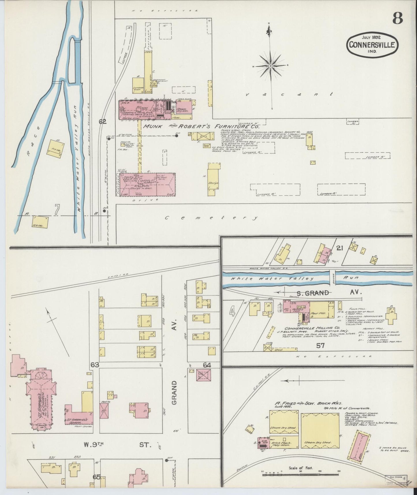 Sanborn Fire Insurance Map from Connersville, Fayette County, Indiana (1892), Sheet #0008 - Complete Map Set gallery image, historic Sanborn map, vintage wall art, Indiana Indiana