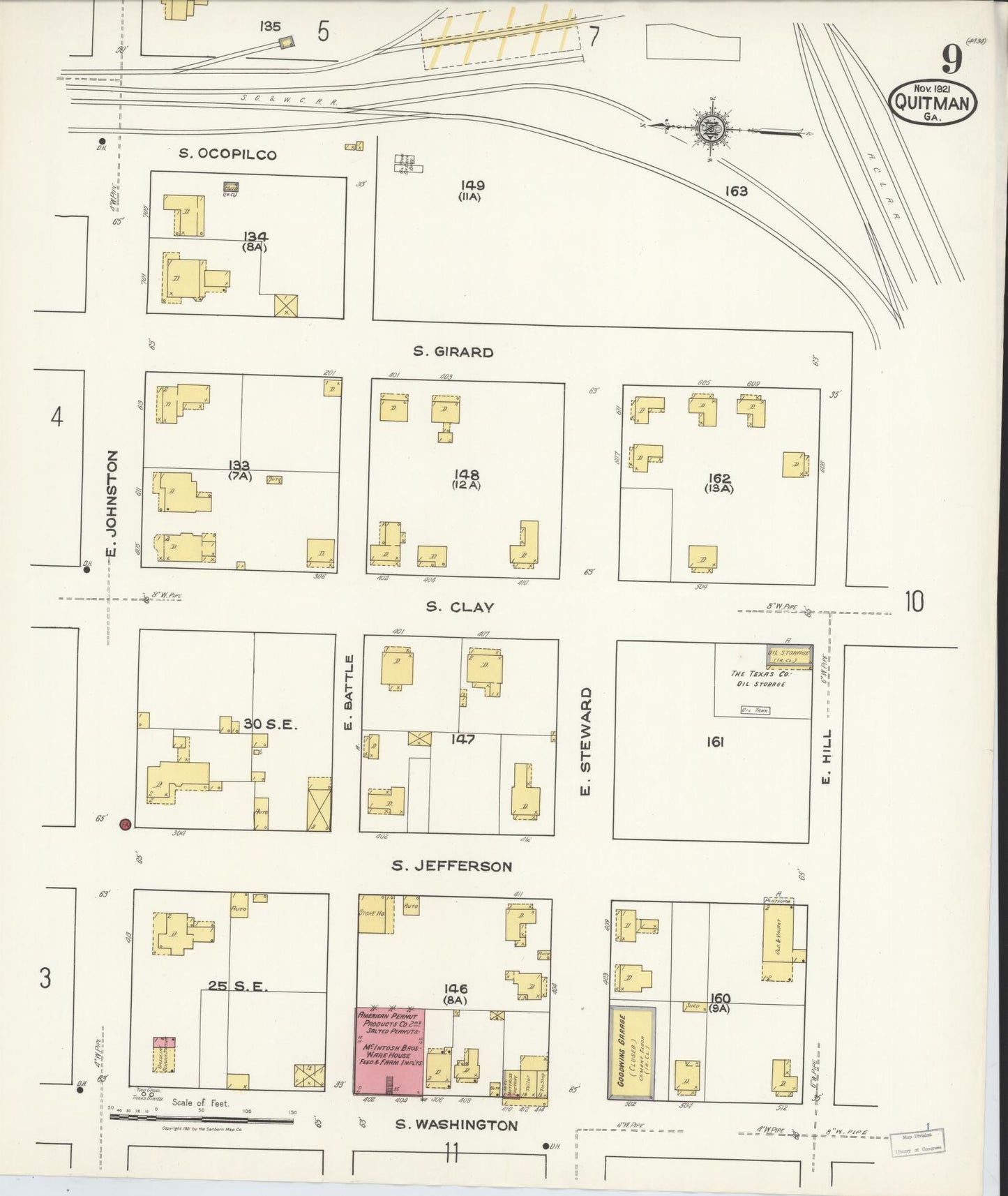 Sanborn Fire Insurance Map from Quitman, Brooks County, Georgia (1921), Sheet #0009 - Complete Map Set gallery image, historic Sanborn map, vintage wall art, Georgia Georgia