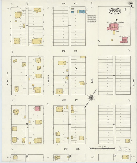 Sanborn Fire Insurance Map from Pecos, Reeves County, Texas (1921), Sheet #0007 - Historic Sanborn Fire Insurance Map Print, vintage old map wall art, antique decor, genealogy gift, Texas Texas map