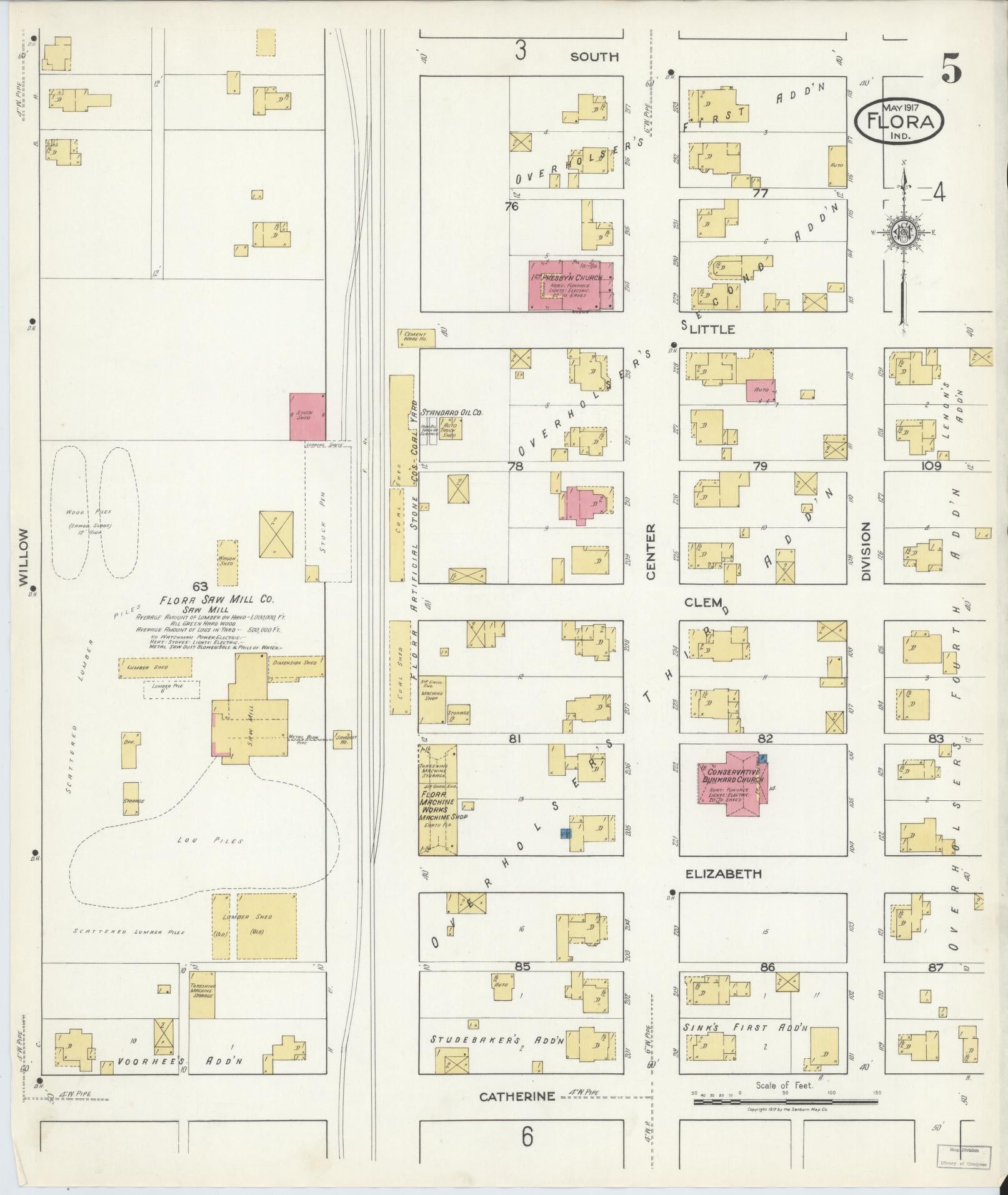 Sanborn Fire Insurance Map from Flora, Carroll County, Indiana (1917), Sheet #0005 - Complete Map Set gallery image, historic Sanborn map, vintage wall art, Indiana Indiana