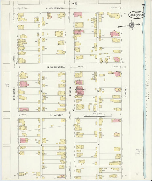 Sanborn Fire Insurance Map from Lock Haven, Clinton County, Pennsylvania (1914), Sheet #0007 - Historic Sanborn Fire Insurance Map Print, vintage old map wall art, antique decor, genealogy gift, Pennsylvania Pennsylvania map