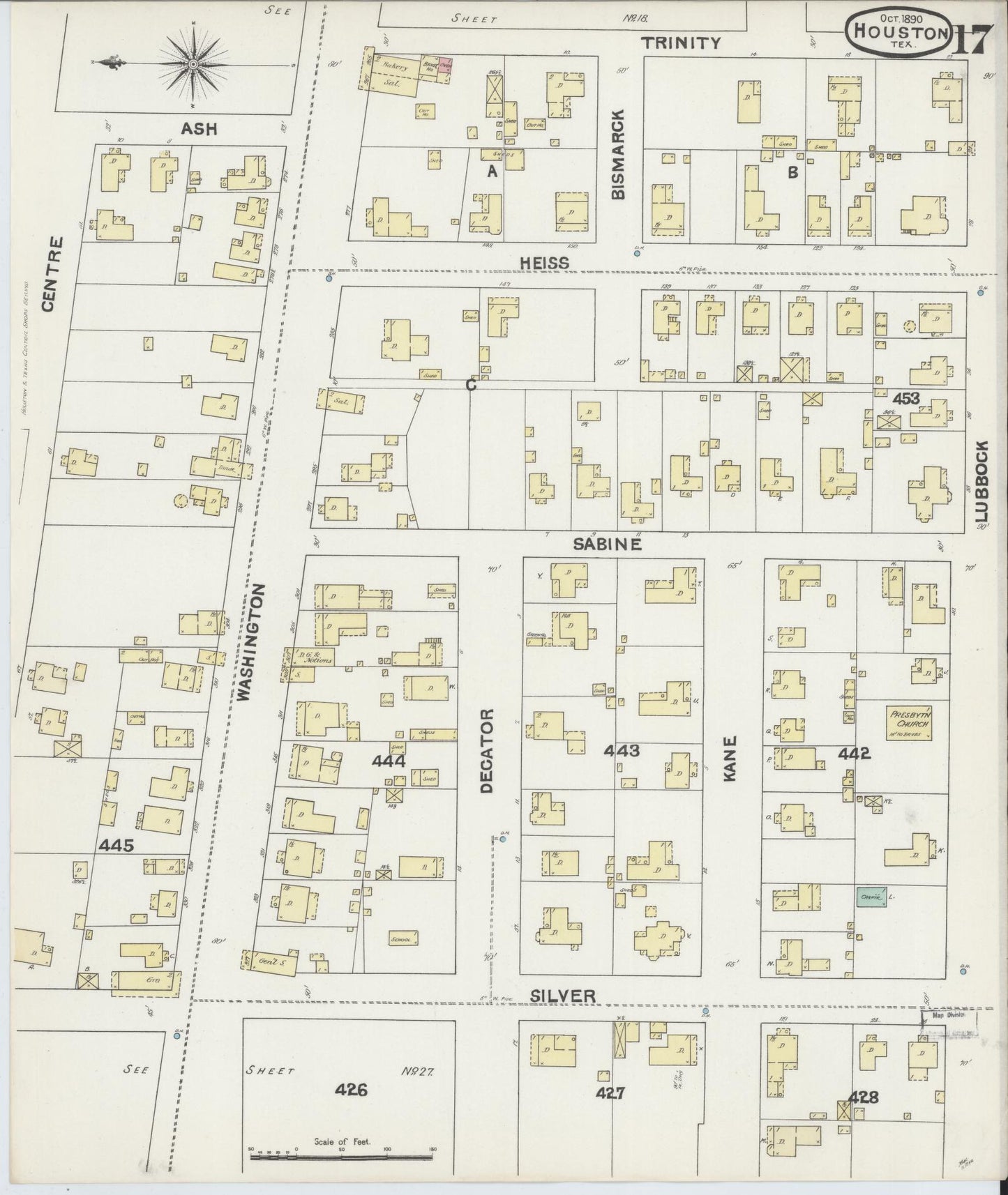 Sanborn Fire Insurance Map from Houston, Harris County, Texas (1890), Sheet #0017 - Historic Sanborn Fire Insurance Map Print, vintage old map wall art, antique decor, genealogy gift, Texas Texas map