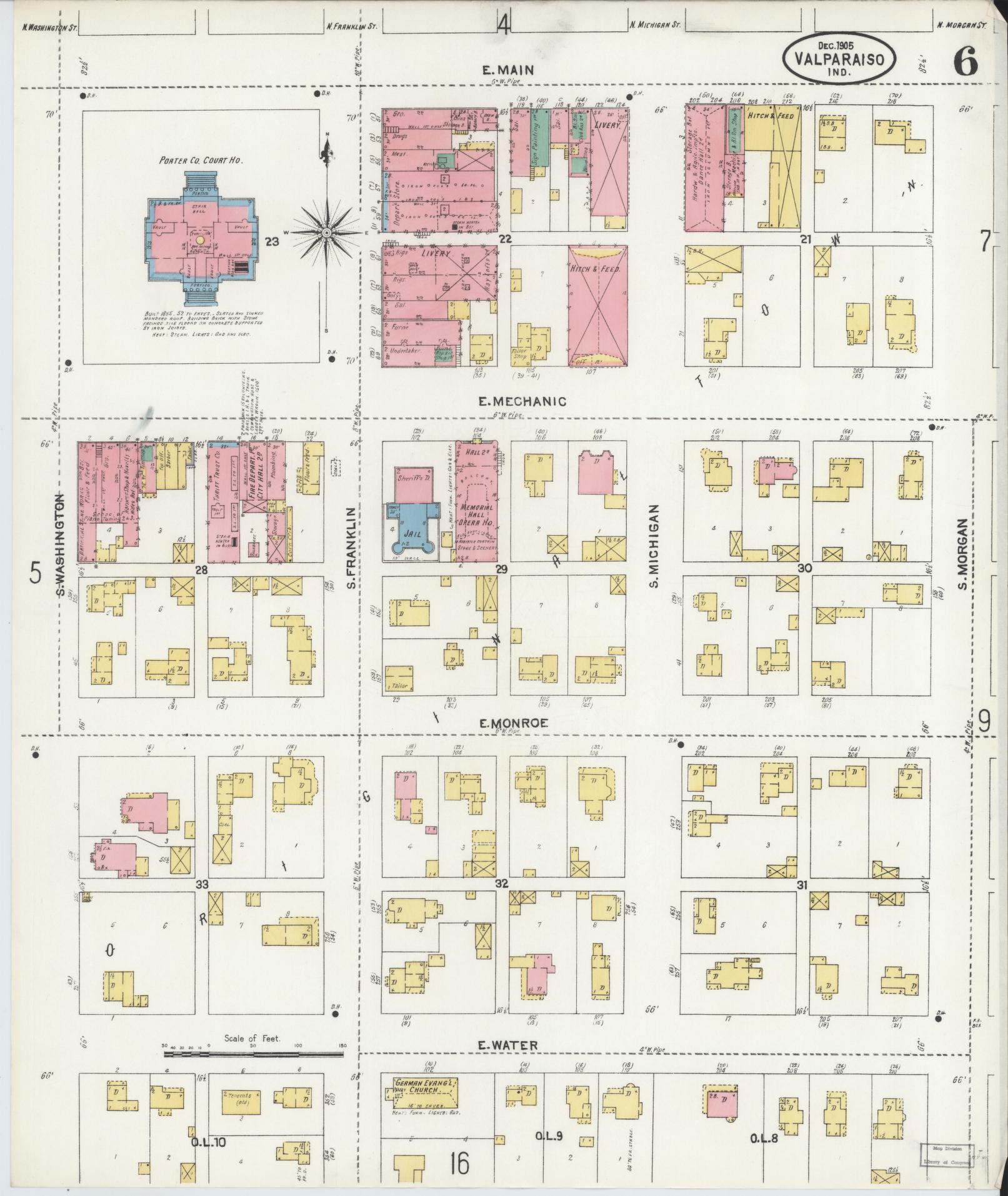 Sanborn Fire Insurance Map from Valparaiso, Porter County, Indiana (1905), Sheet #0006 - Complete Map Set gallery image, historic Sanborn map, vintage wall art, Indiana Indiana