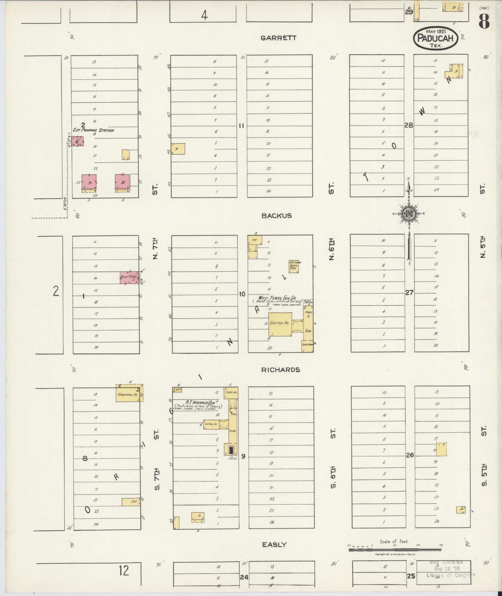 Sanborn Fire Insurance Map from Paducah, Cottle County, Texas (1921), Sheet #0008 - Complete Map Set gallery image, historic Sanborn map, vintage wall art, Texas Texas