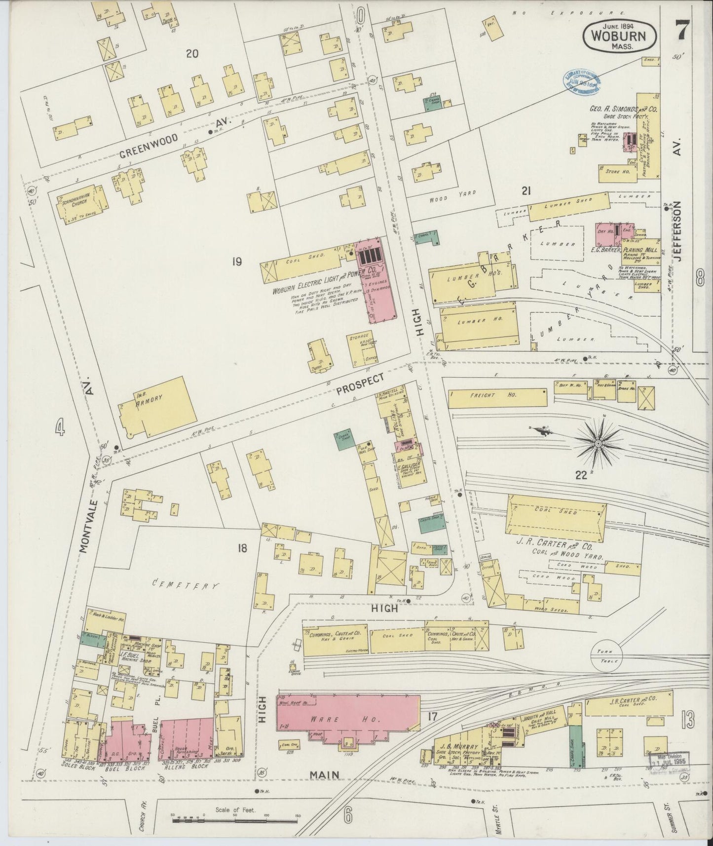 Sanborn Fire Insurance Map from Woburn, Middlesex County, Massachusetts (1894), Sheet #0007 - Complete Map Set gallery image, historic Sanborn map, vintage wall art, Massachusetts Massachusetts