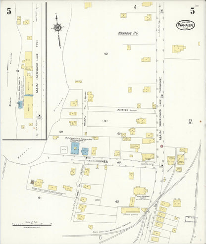 Sanborn Fire Insurance Map from Wanaque, Passaic County, New Jersey (1923), Sheet #0005 - Historic Sanborn Fire Insurance Map Print, vintage old map wall art, antique decor, genealogy gift, New Jersey New Jersey map