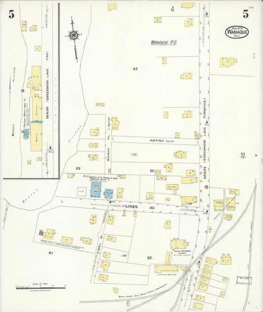 Sanborn Fire Insurance Map from Wanaque, Passaic County, New Jersey (1923), Sheet #0005 - Historic Sanborn Fire Insurance Map Print, vintage old map wall art, antique decor, genealogy gift, New Jersey New Jersey map