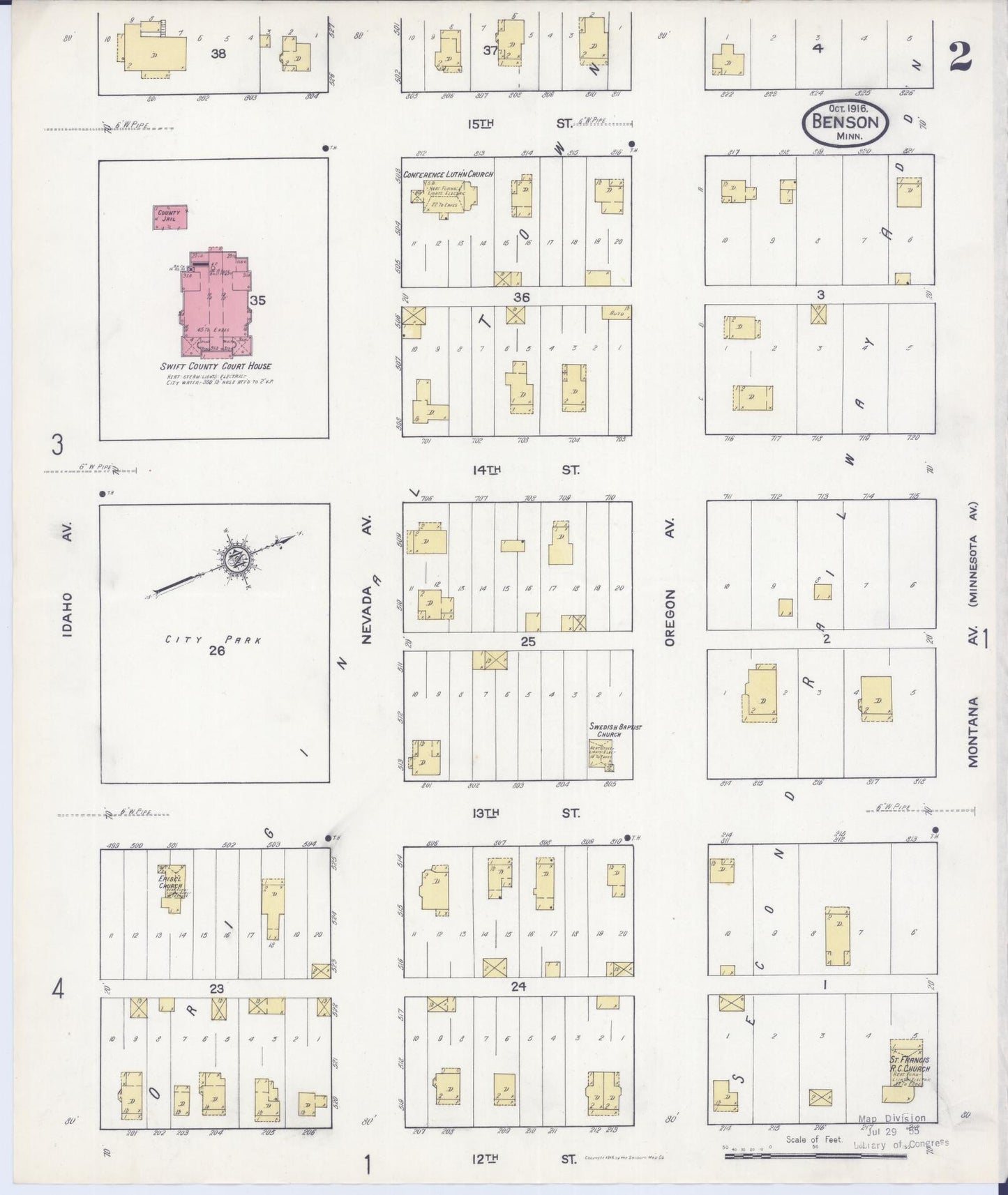 Sanborn Fire Insurance Map from Benson, Swift County, Minnesota (1916), Sheet #0002 - Historic Sanborn Fire Insurance Map Print, vintage old map wall art, antique decor, genealogy gift, Minnesota Minnesota map