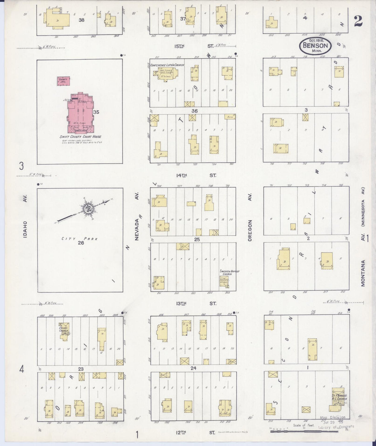 Sanborn Fire Insurance Map from Benson, Swift County, Minnesota (1916), Sheet #0002 - Historic Sanborn Fire Insurance Map Print, vintage old map wall art, antique decor, genealogy gift, Minnesota Minnesota map