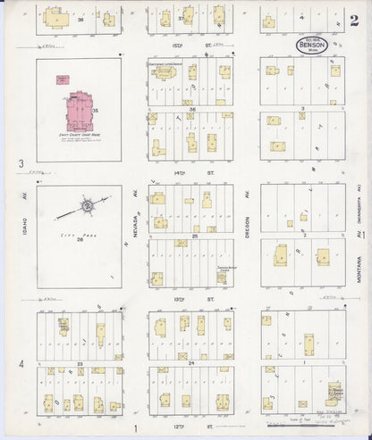 Sanborn Fire Insurance Map from Benson, Swift County, Minnesota (1916), Sheet #0002 - Historic Sanborn Fire Insurance Map Print, vintage old map wall art, antique decor, genealogy gift, Minnesota Minnesota map