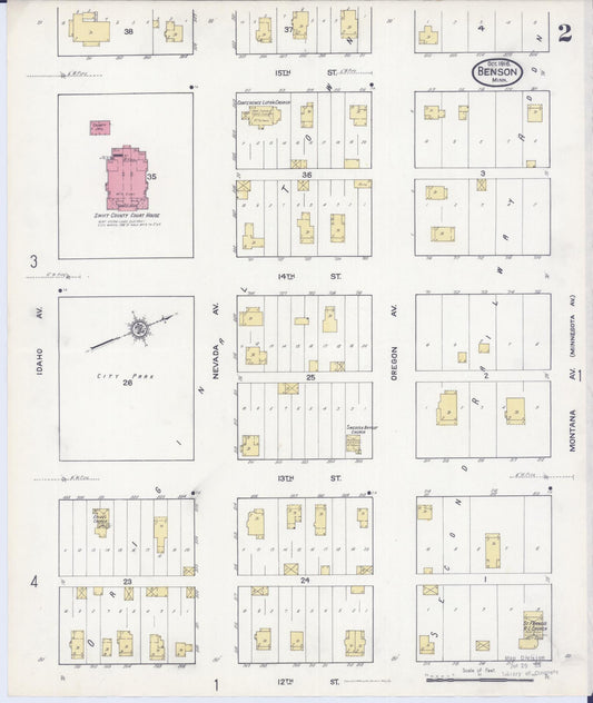 Sanborn Fire Insurance Map from Benson, Swift County, Minnesota (1916), Sheet #0002 - Historic Sanborn Fire Insurance Map Print, vintage old map wall art, antique decor, genealogy gift, Minnesota Minnesota map
