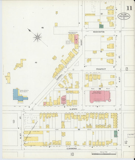 Sanborn Fire Insurance Map from Hudson, Columbia County, New York (1903), Sheet #0011 - Historic Sanborn Fire Insurance Map Print, vintage old map wall art, antique decor, genealogy gift, New York New York map