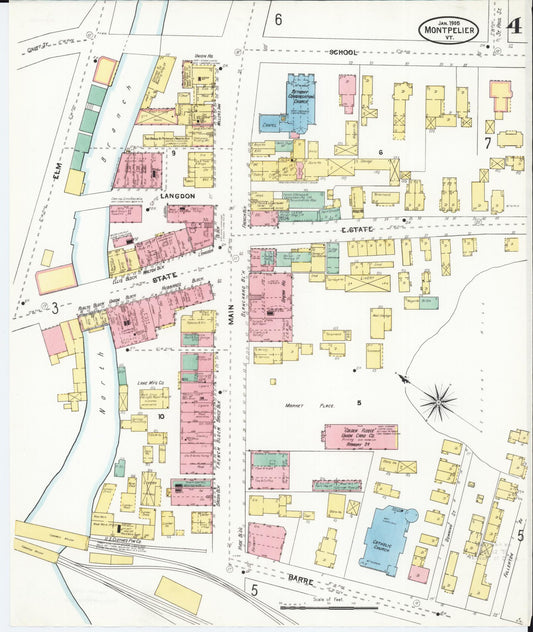 Sanborn Fire Insurance Map from Montpelier, Washington County, Vermont (1905), Sheet #0004 - Historic Sanborn Fire Insurance Map Print, vintage old map wall art, antique decor, genealogy gift, Vermont Vermont map