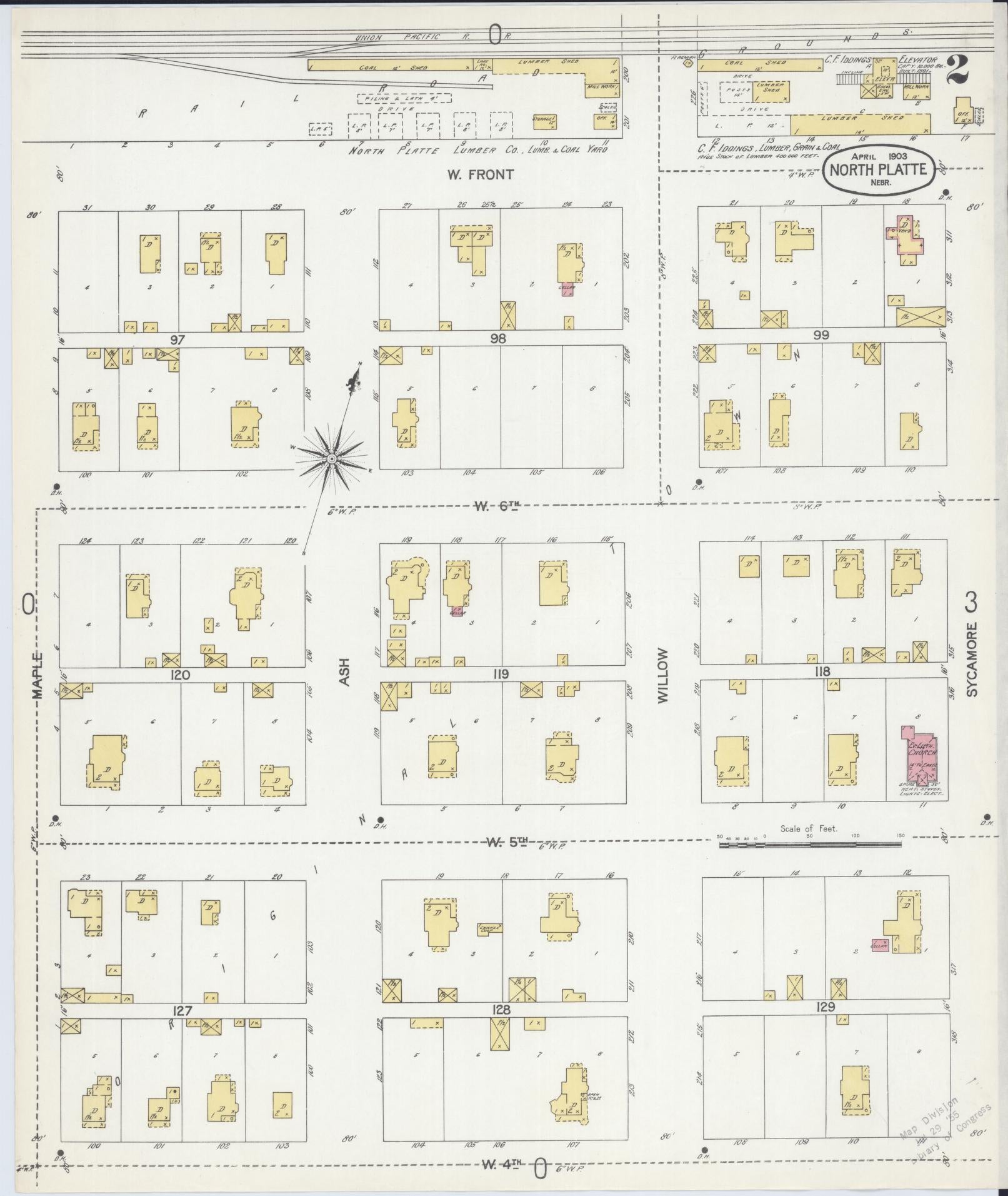 Sanborn Fire Insurance Map from North Platte, Lincoln County, Nebraska (1903), Sheet #0002 - Historic Sanborn Fire Insurance Map Print, vintage old map wall art, antique decor, genealogy gift, Nebraska Nebraska map