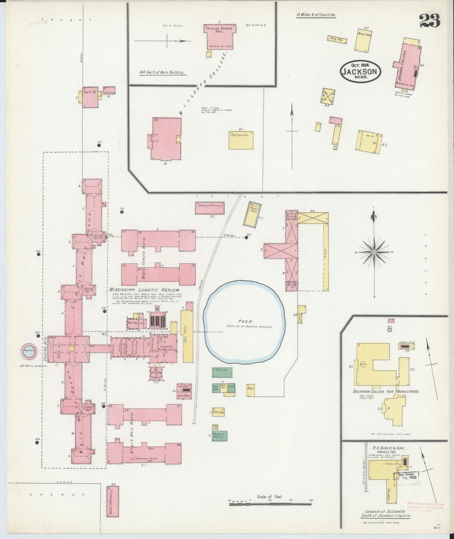 Sanborn Fire Insurance Map from Jackson, Hinds County, Mississippi (1904), Sheet #0023 - Complete Map Set gallery image, historic Sanborn map, vintage wall art, Mississippi Mississippi