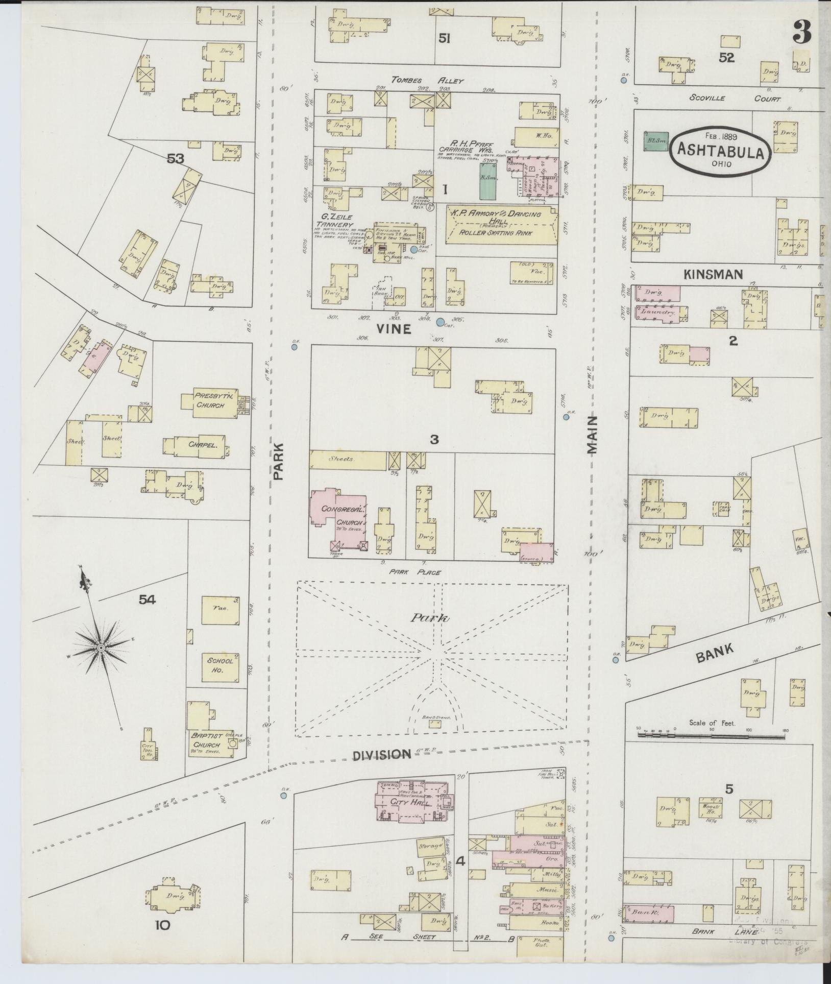 Sanborn Fire Insurance Map from Ashtabula, Ashtabula County, Ohio (1889), Sheet #0003 - Historic Sanborn Fire Insurance Map Print, vintage old map wall art, antique decor, genealogy gift, Ohio Ohio map