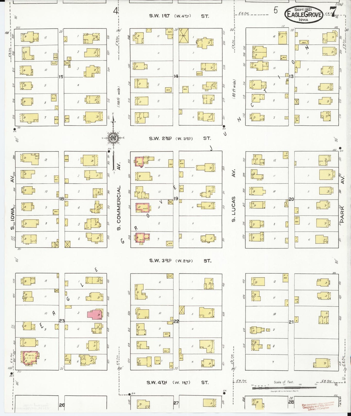 Sanborn Fire Insurance Map from Eagle Grove, Wright County, Iowa (1921), Sheet #0007 - Historic Sanborn Fire Insurance Map Print, vintage old map wall art