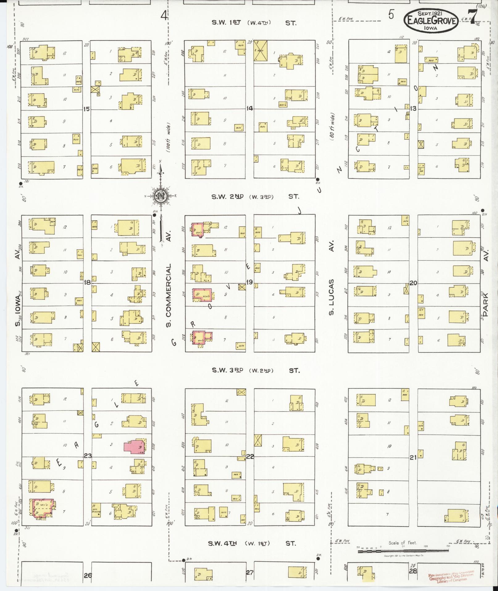 Sanborn Fire Insurance Map from Eagle Grove, Wright County, Iowa (1921), Sheet #0007 - Historic Sanborn Fire Insurance Map Print, vintage old map wall art