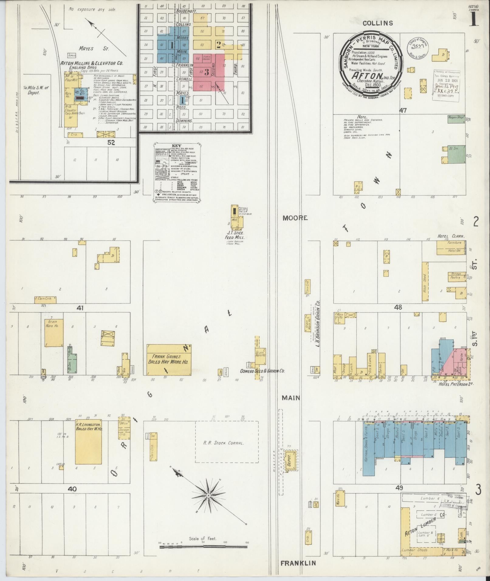 Sanborn Fire Insurance Map from Afton, Ottawa County, Oklahoma (1900), Sheet #0001 - Complete Map Set gallery image, historic Sanborn map, vintage wall art, Oklahoma Oklahoma