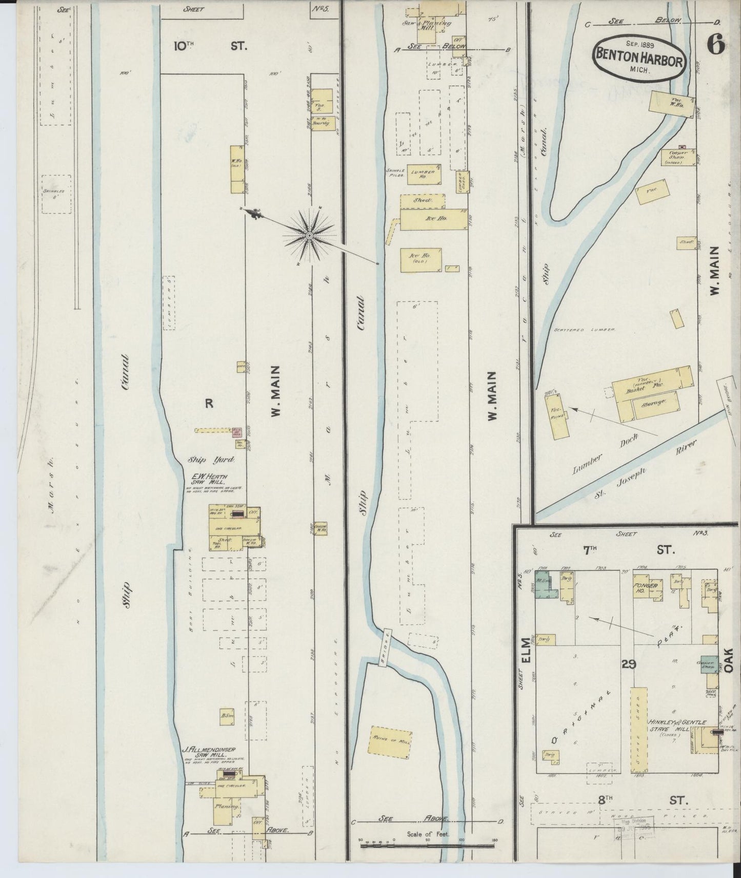 Sanborn Fire Insurance Map from Benton Harbor, Berrien County, Michigan (1889), Sheet #0006 - Historic Sanborn Fire Insurance Map Print, vintage old map wall art, antique decor, genealogy gift, Michigan Michigan map