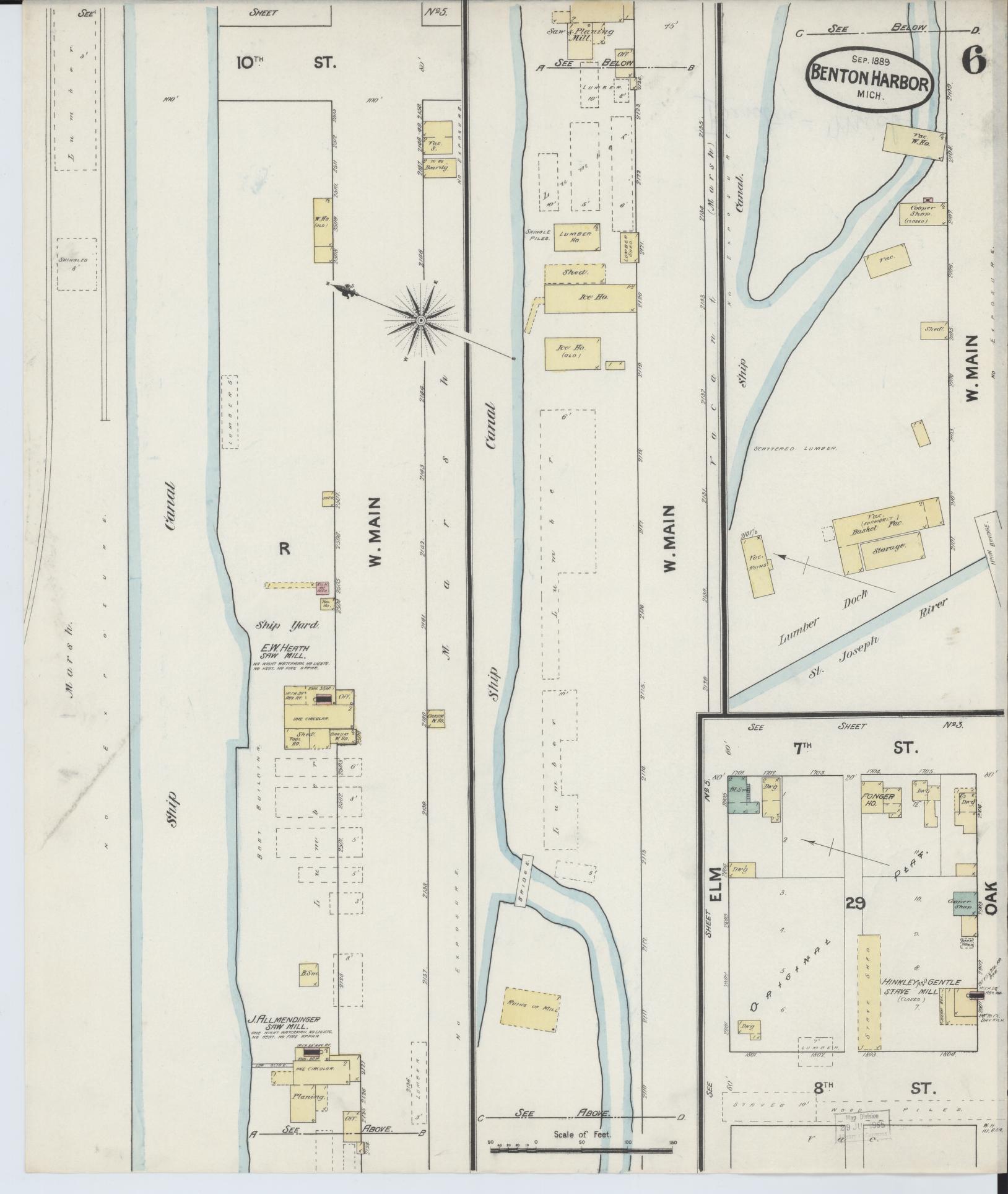 Sanborn Fire Insurance Map from Benton Harbor, Berrien County, Michigan (1889), Sheet #0006 - Historic Sanborn Fire Insurance Map Print, vintage old map wall art, antique decor, genealogy gift, Michigan Michigan map