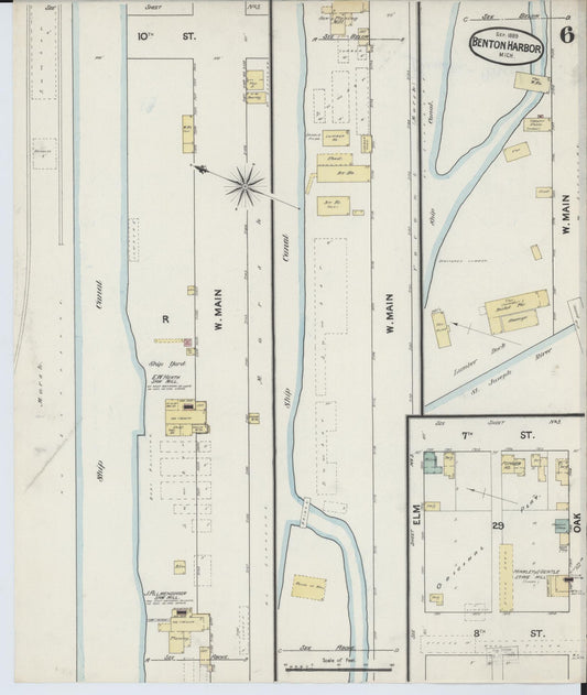 Sanborn Fire Insurance Map from Benton Harbor, Berrien County, Michigan (1889), Sheet #0006 - Historic Sanborn Fire Insurance Map Print, vintage old map wall art, antique decor, genealogy gift, Michigan Michigan map