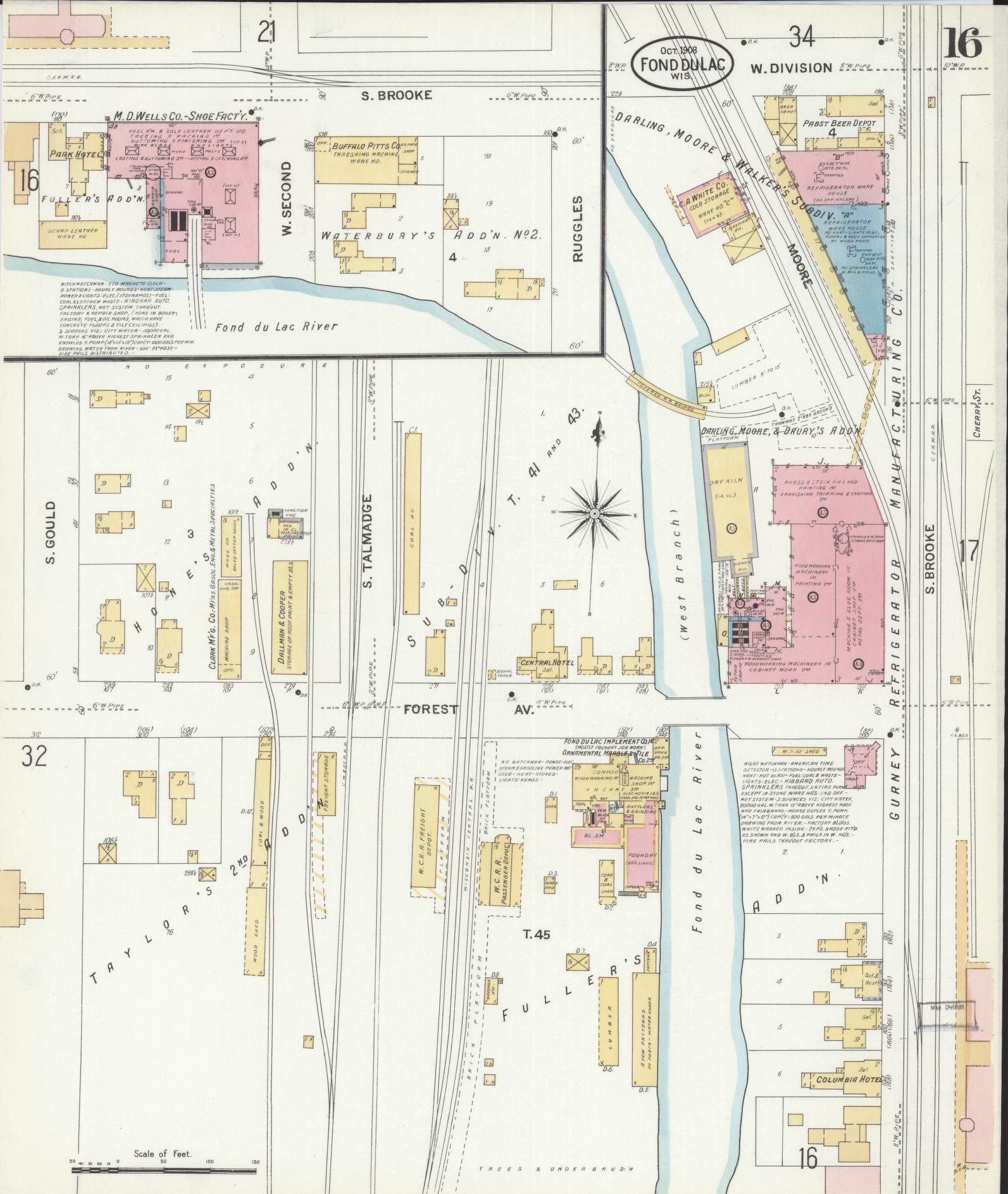 Sanborn Fire Insurance Map from Fond du Lac, Fond du Lac County, Wisconsin (1908), Sheet #0016 - Complete Map Set gallery image, historic Sanborn map, vintage wall art, Wisconsin Wisconsin