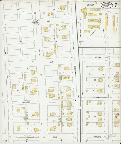 Sanborn Fire Insurance Map from Dodge City, Ford County, Kansas (1905), Sheet #0007 - Complete Map Set gallery image, historic Sanborn map, vintage wall art, Kansas Kansas