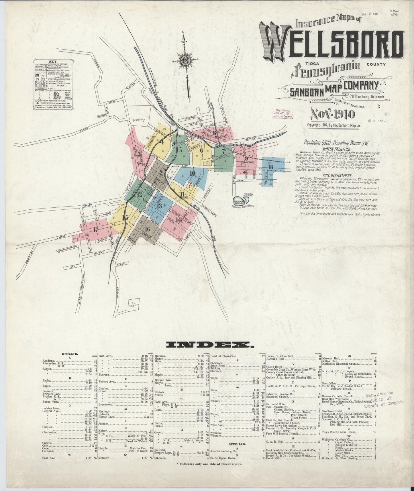 Sanborn Fire Insurance Map from Wellsboro, Tioga County, Pennsylvania. (1910) – Historic Sanborn Fire Insurance Map Print
