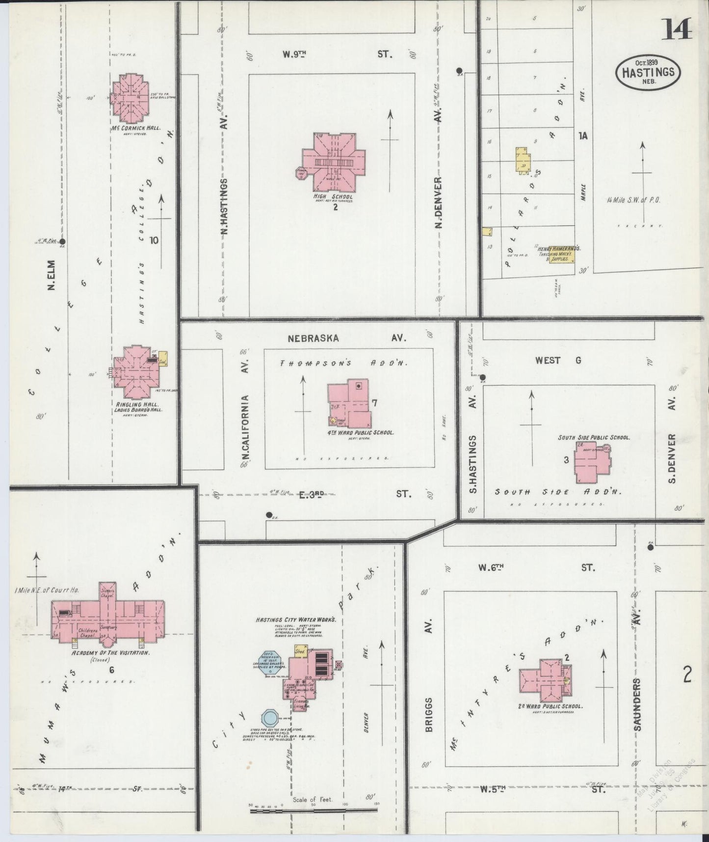 Sanborn Fire Insurance Map from Hastings, Adams County, Nebraska (1899), Sheet #0014 - Complete Map Set gallery image, historic Sanborn map, vintage wall art, Nebraska Nebraska