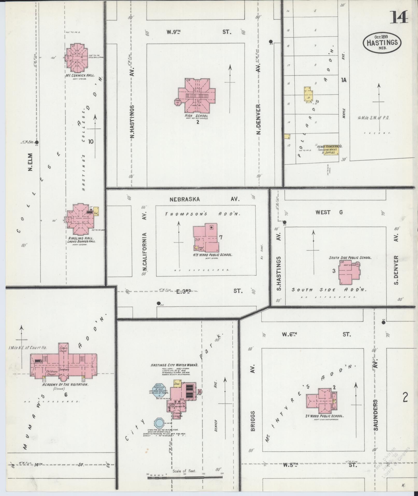 Sanborn Fire Insurance Map from Hastings, Adams County, Nebraska (1899), Sheet #0014 - Complete Map Set gallery image, historic Sanborn map, vintage wall art, Nebraska Nebraska