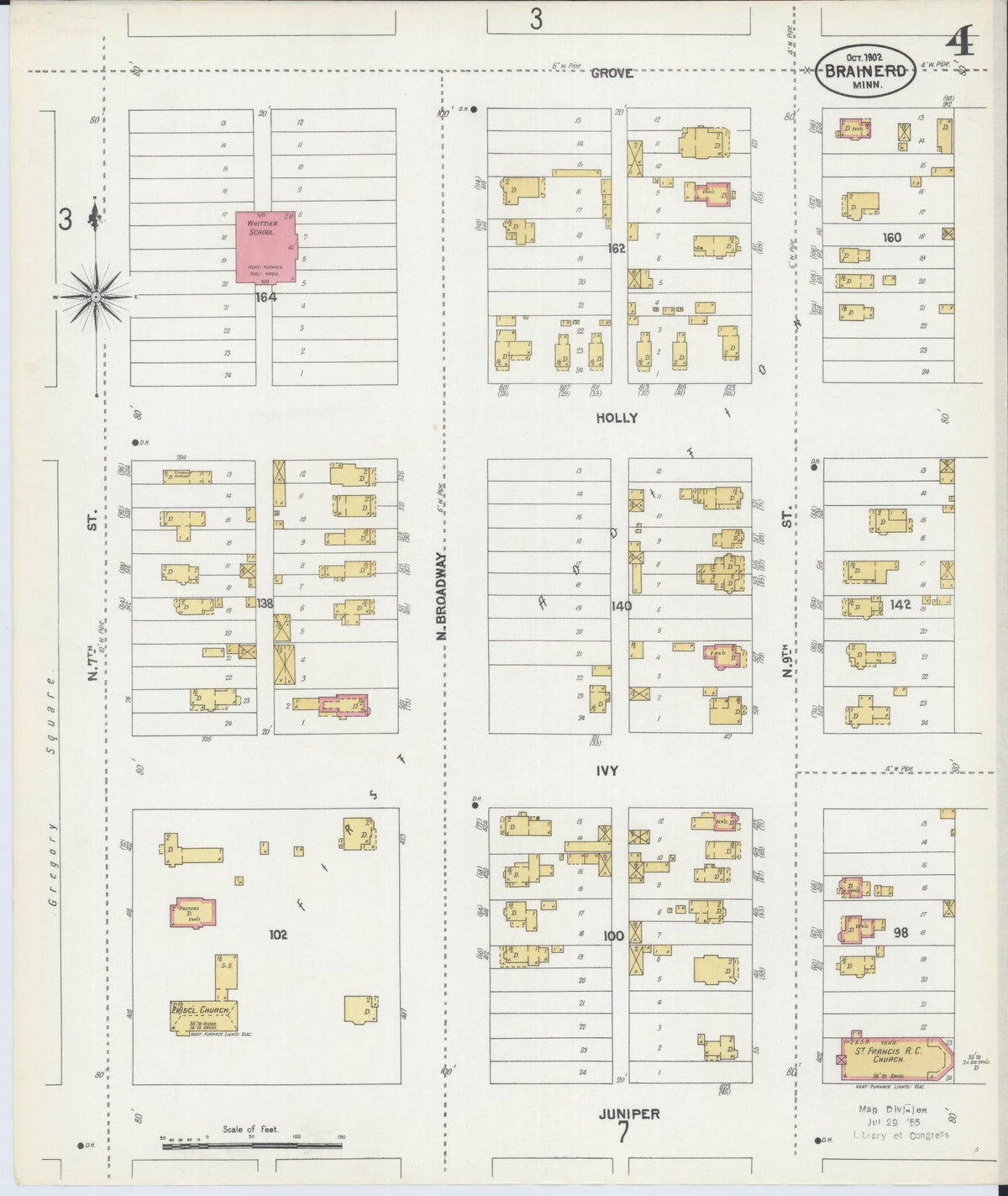 Sanborn Fire Insurance Map from Brainerd, Crow Wing County, Minnesota (1902), Sheet #0004 - Complete Map Set gallery image, historic Sanborn map, vintage wall art, Minnesota Minnesota
