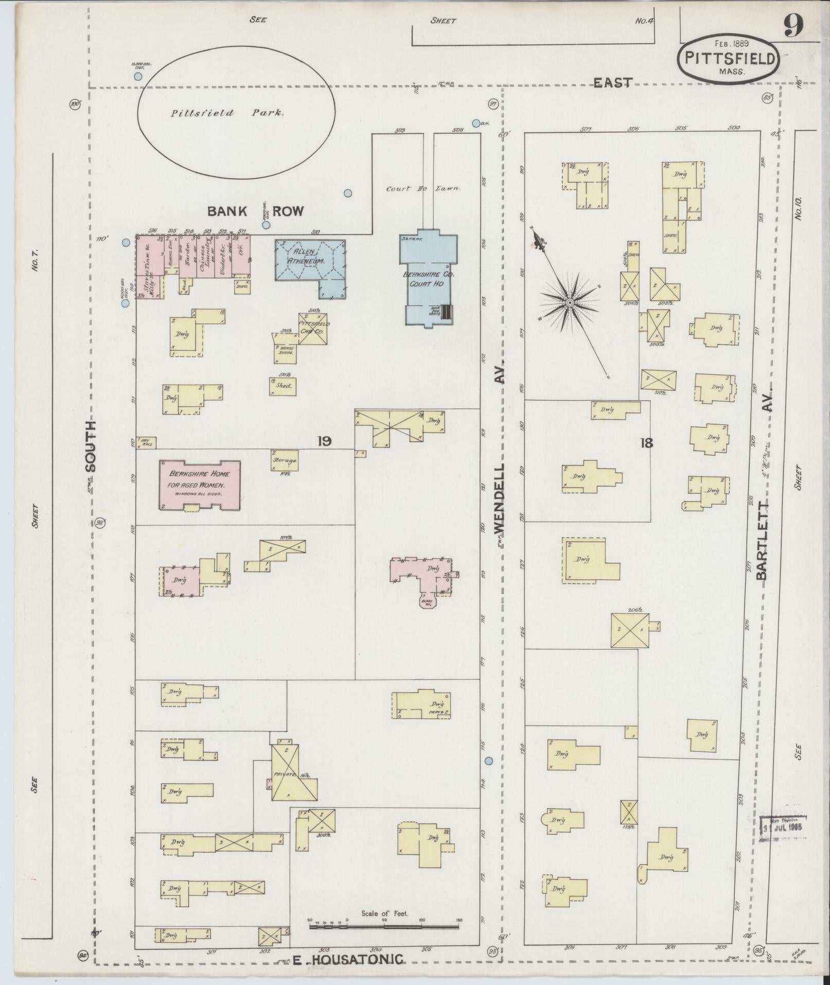 Sanborn Fire Insurance Map from Pittsfield, Berkshire County, Massachusetts (1889), Sheet #0009 - Complete Map Set gallery image, historic Sanborn map, vintage wall art, Massachusetts Massachusetts