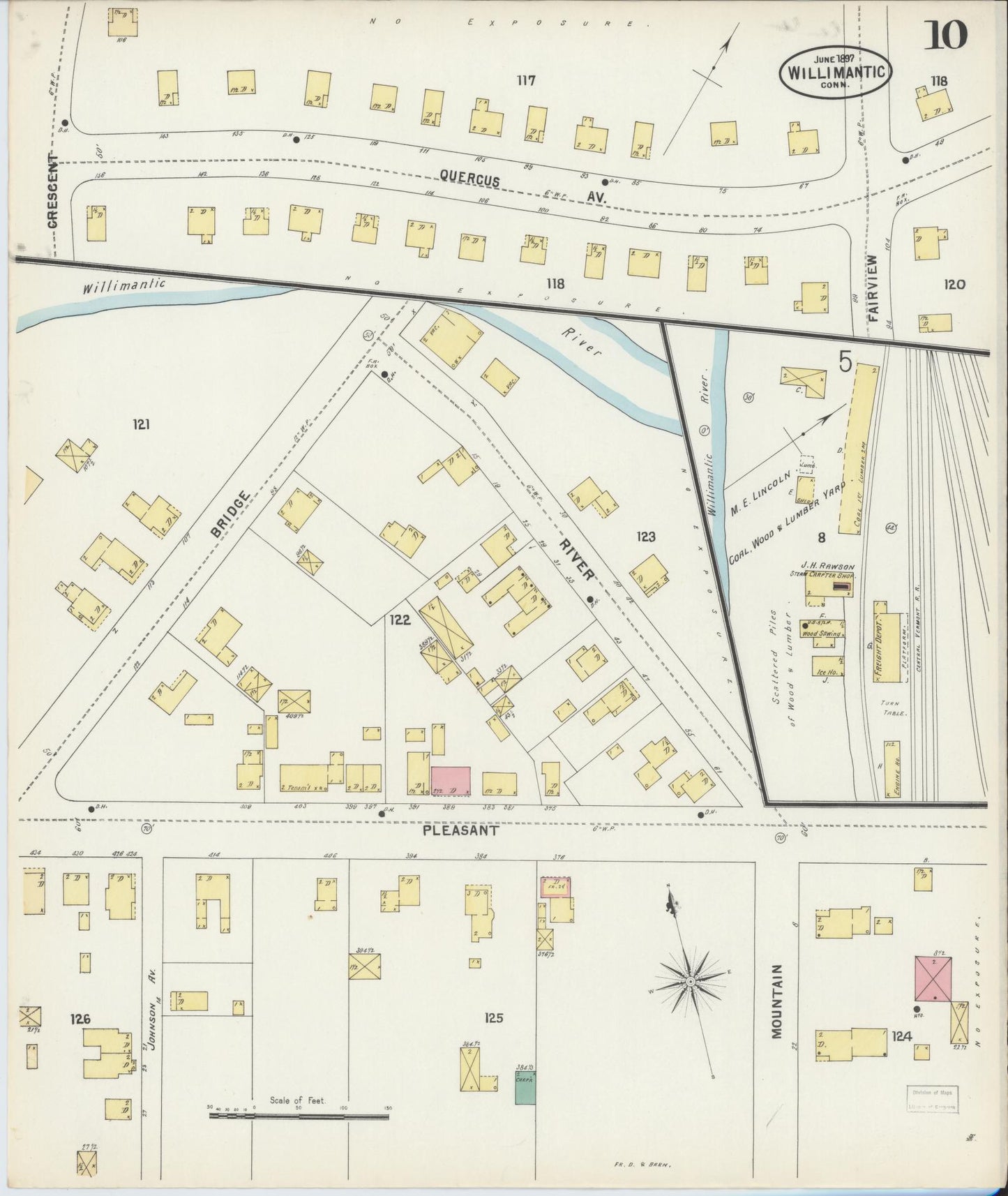 Sanborn Fire Insurance Map from Willimantic, Windham County, Connecticut (1897), Sheet #0010 - Historic Sanborn Fire Insurance Map Print, vintage old map wall art, antique decor, genealogy gift, Connecticut Connecticut map